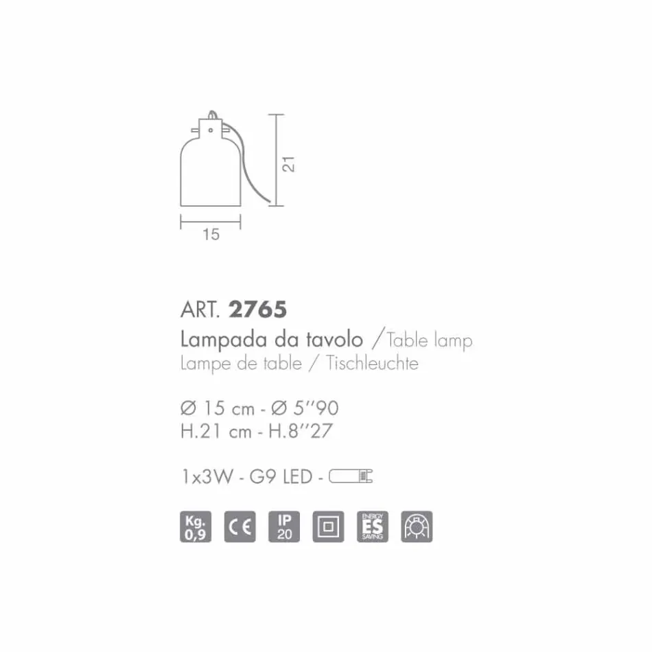 Selene Bossa Nova Tischlampe Ø15 H 21 cm aus geblasenem Braunglas Viadurini