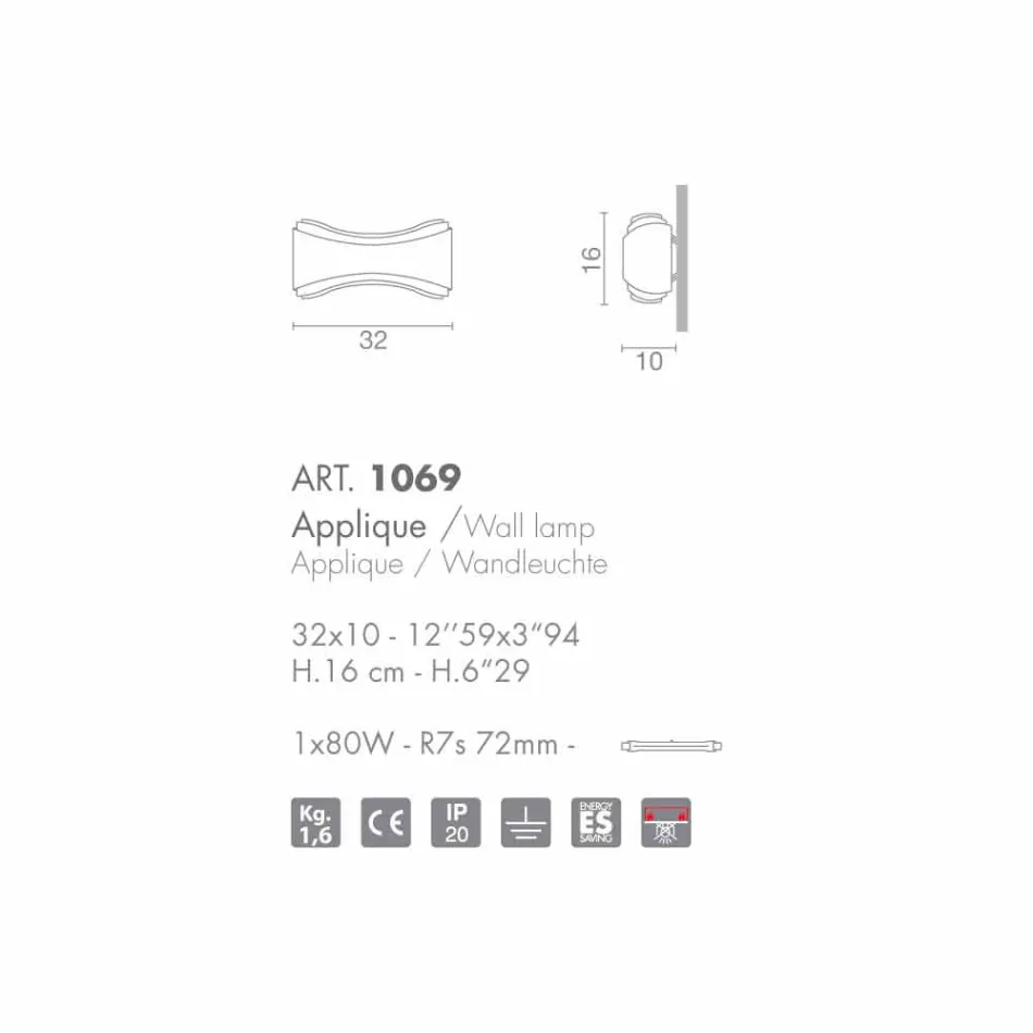 Selene Ionica Applikation 32x10 H16cm in Stahl und Glas made in Italy Viadurini