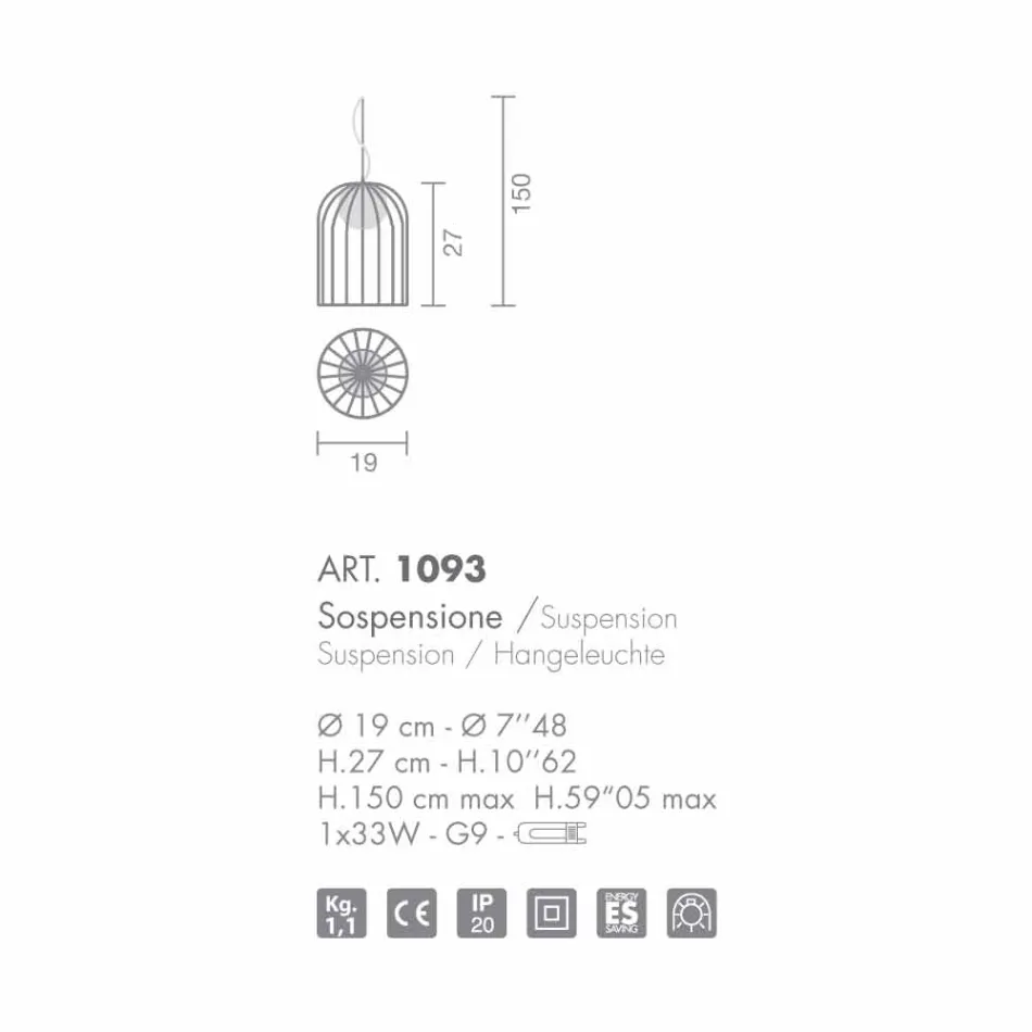 Selene Kluvì mundgeblasene Glas Pendelleuchte Ø19 H 27 / 150cm Viadurini