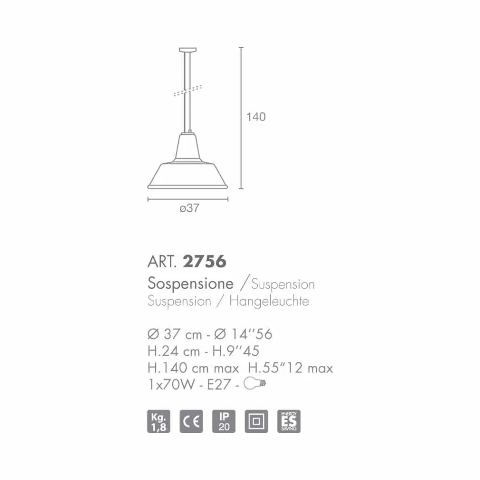 Selene Lampara mundgeblasenem Glas Pendelleuchte Ø37 ​​H 24/140 cm Viadurini