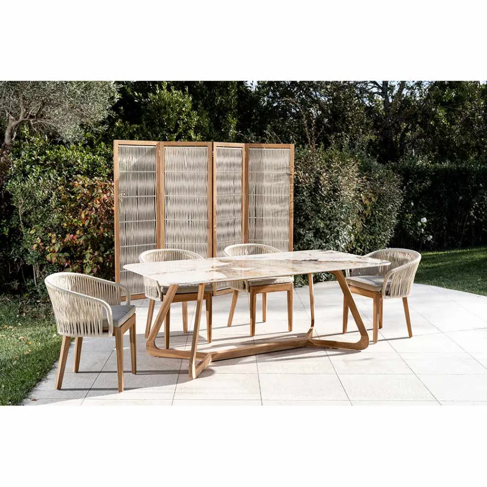 Trennwand für den Außenbereich aus Teakholz, Aluminium und Seilgeflecht - Vision Viadurini