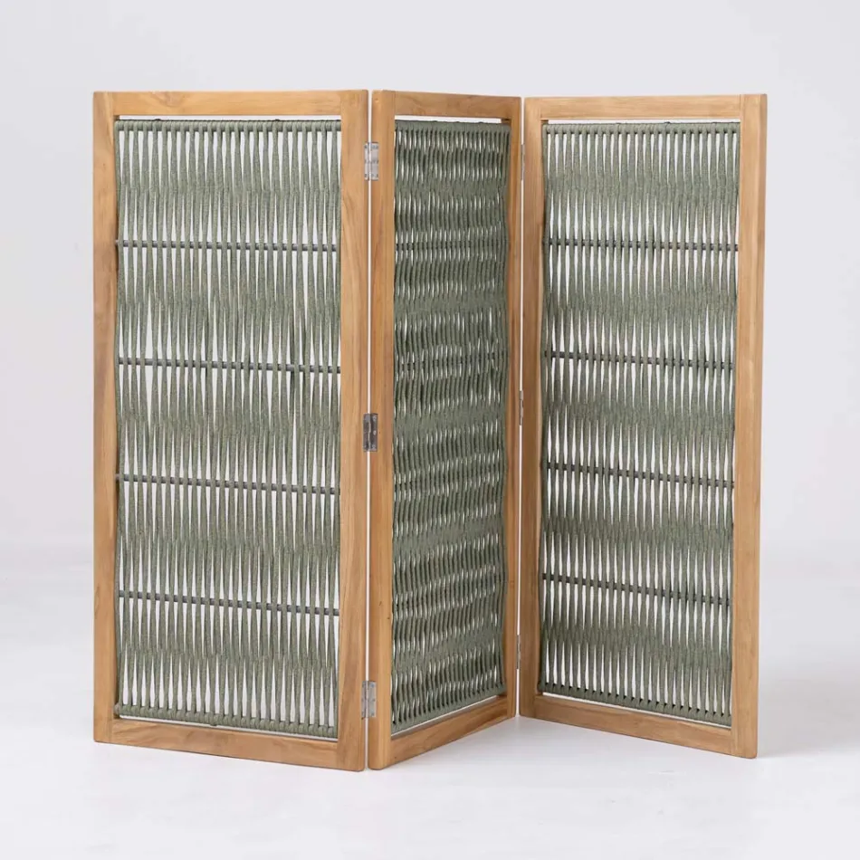 Trennwand für den Außenbereich aus Teakholz, Aluminium und Seilgeflecht - Vision Viadurini