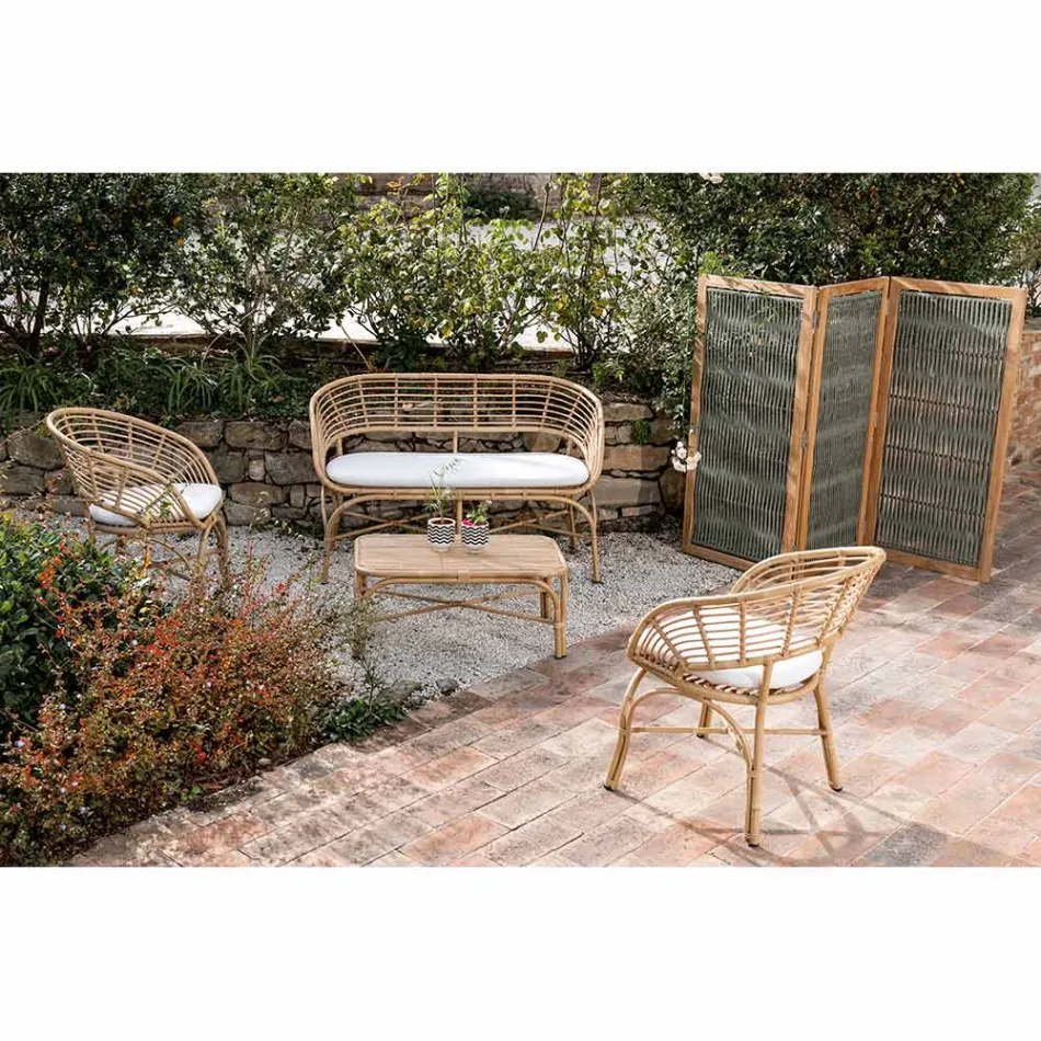 Trennwand für den Außenbereich aus Teakholz, Aluminium und Seilgeflecht - Vision Viadurini