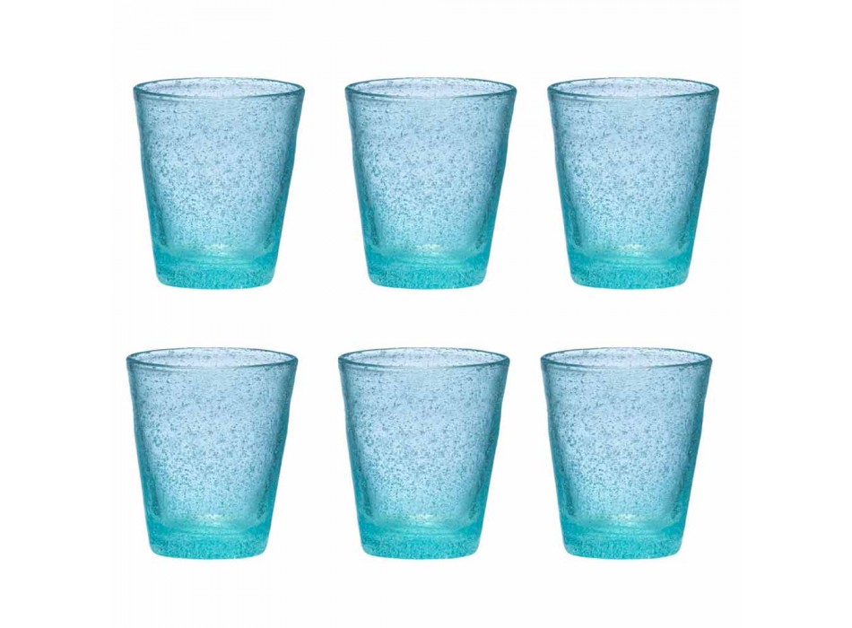 Set mit 6 farbigen geblasenen Glasgläsern mit modernem Design - Pumba Viadurini