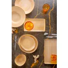 Set mit 8 modernen rechteckigen Designplatten und farbiger Steinzeugschale - Simba Viadurini