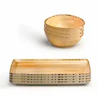 Set mit 8 modernen rechteckigen Designplatten und farbiger Steinzeugschale - Simba Viadurini