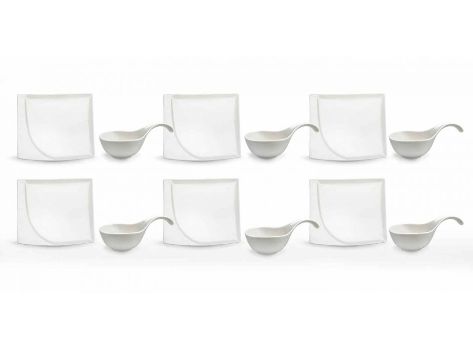 Aperitif Service 12 Stück moderne weiße Porzellan-Design-Platten - Nalah Viadurini