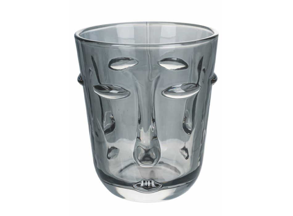 Wassergläser Set aus Glas und Gesichtsdekoration 3 Ausführungen 12 Stück - Gesichtsbehandlung Viadurini