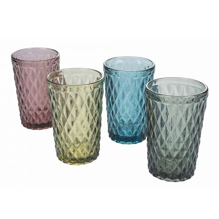 Trinkgeschirr-Set aus farbigem und geschnitztem Glas 12-teilig - Brillo Viadurini