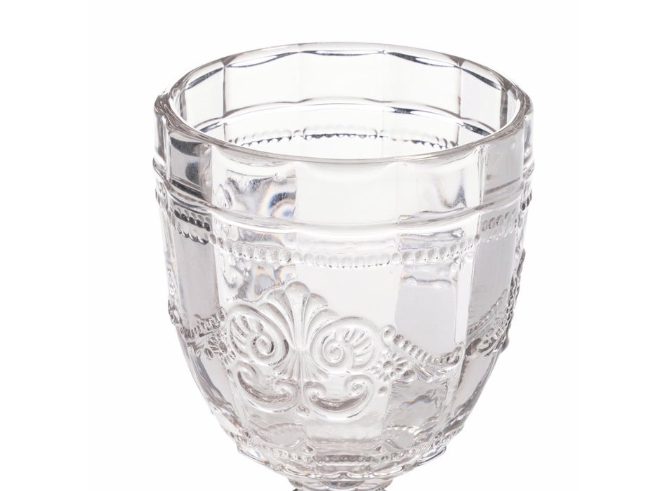 Weinkelch-Set aus transparentem Glas mit Arabescato-Dekor 12 Stück - Schraube Viadurini