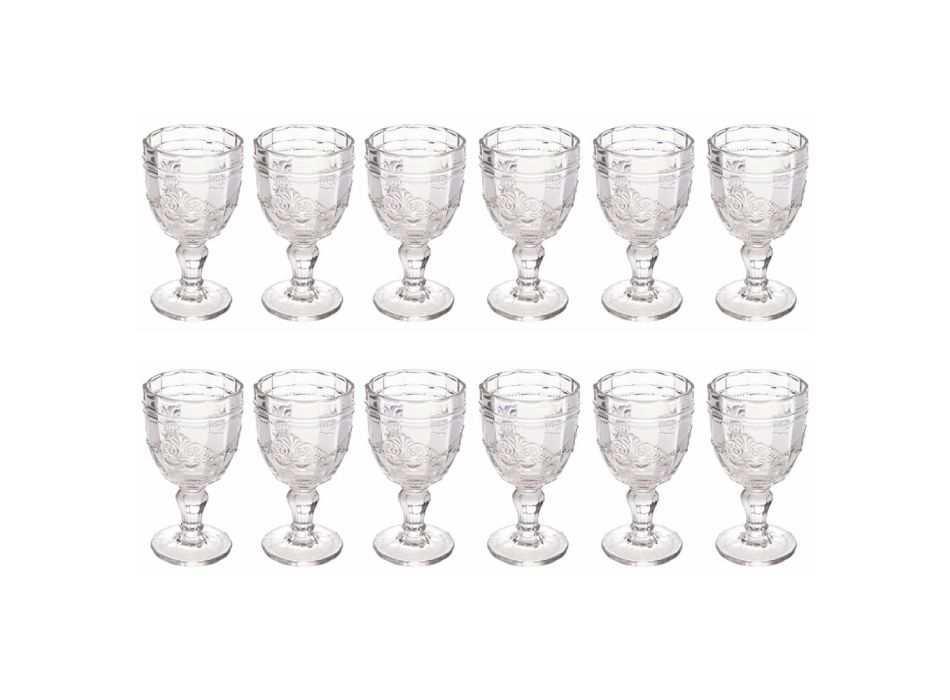 Weinkelch-Set aus transparentem Glas mit Arabescato-Dekor 12 Stück - Schraube Viadurini