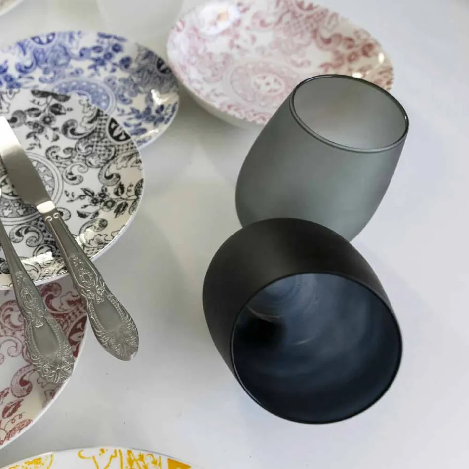 Rot- oder Weißweinbecher Set aus farbigem Glas, 12 Stück - Rand Viadurini