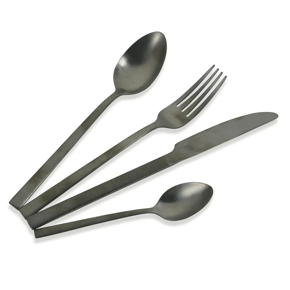 Komplettes Besteckset in schwarzem Stahl- oder Kupferdesign 24-teilig - Fayette Viadurini