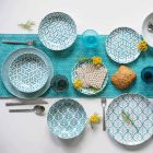 Kompletter Tischservice aus farbigem Porzellan 18 Stück - Indonesien Viadurini