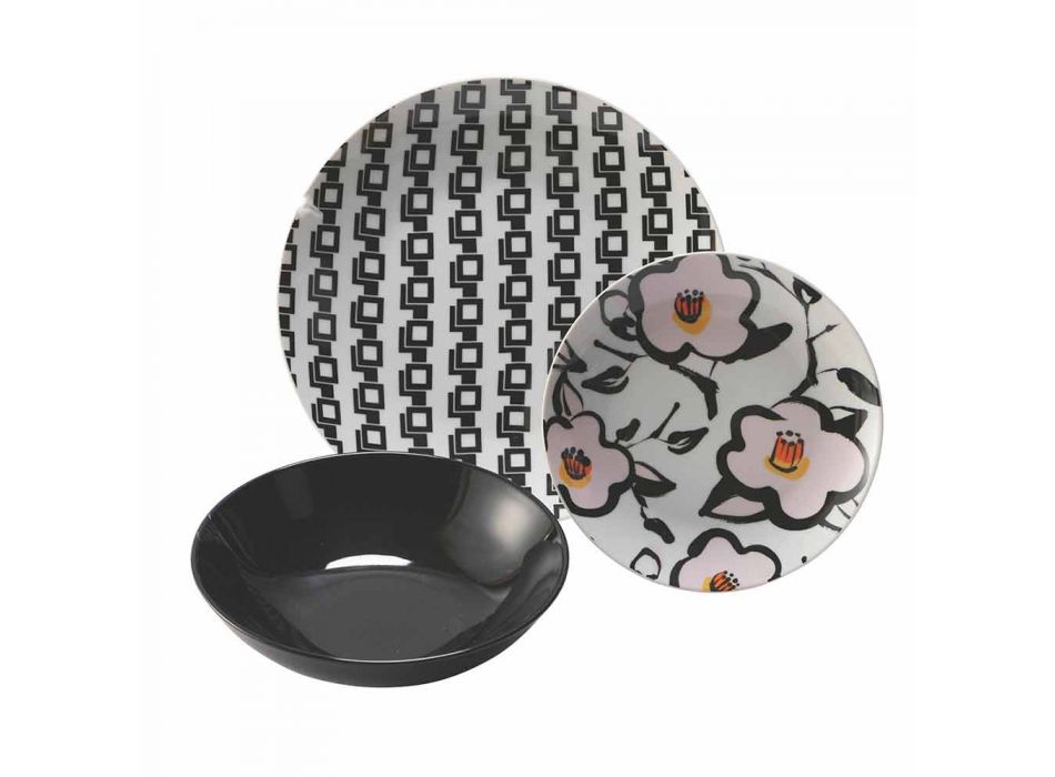 Tischservice aus Porzellan und Steinzeug, 18 Stück farbige Teller - Nargile Viadurini
