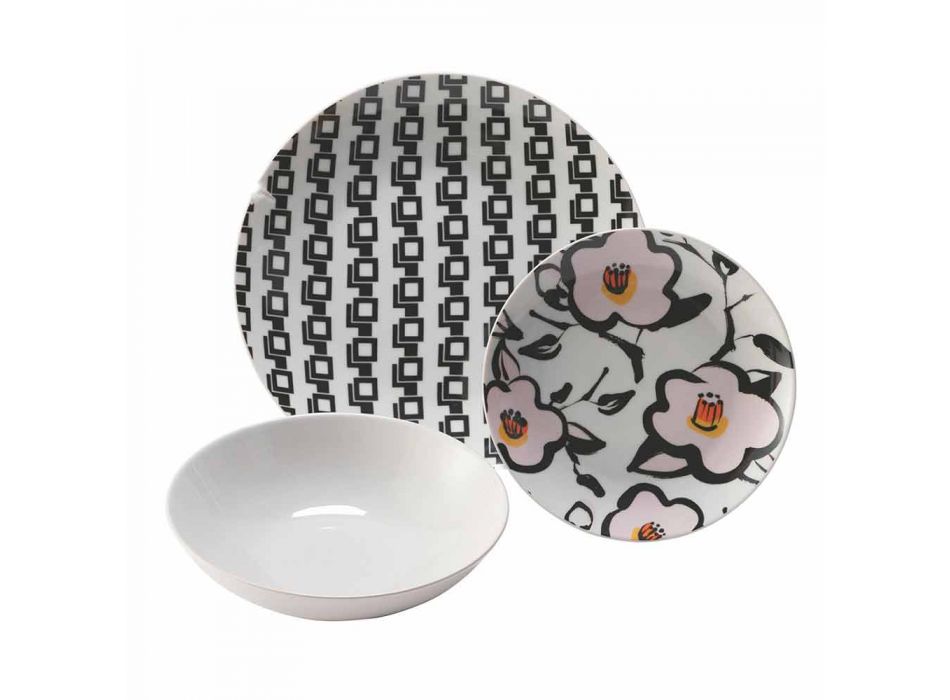 Tischservice aus Porzellan und Steinzeug, 18 Stück farbige Teller - Nargile Viadurini