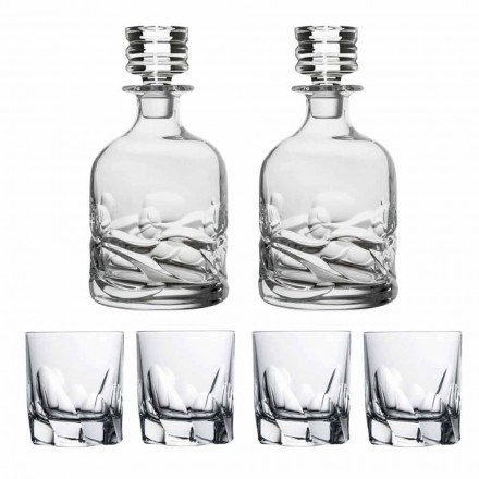 Whisky Set 2 Flaschen und 4 Gläser aus verziertem Kristall - Titan Viadurini