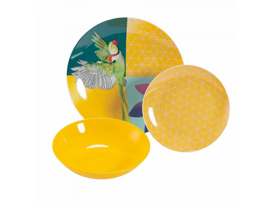 18 Stück farbiges Design Porzellan und Gres Geschirr Service - Tropycale Viadurini