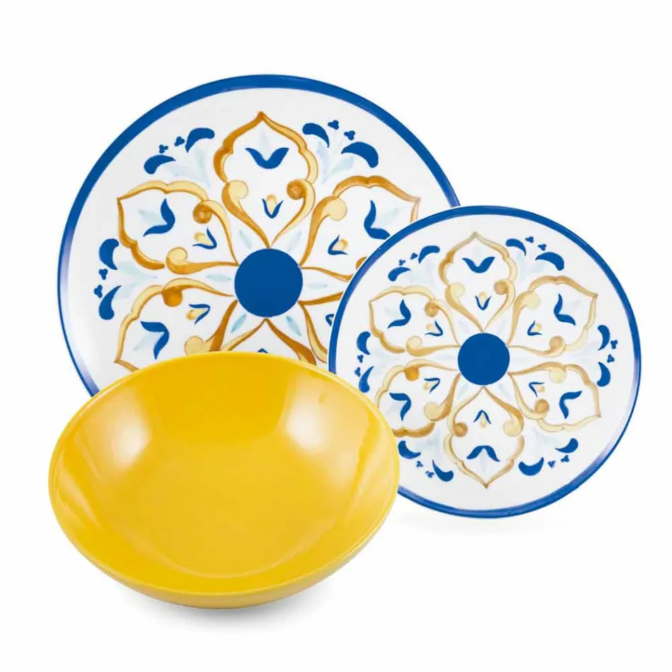 Service farbige und moderne Gerichte Geschirr Komplettset 18 Stück - Cefalu Viadurini