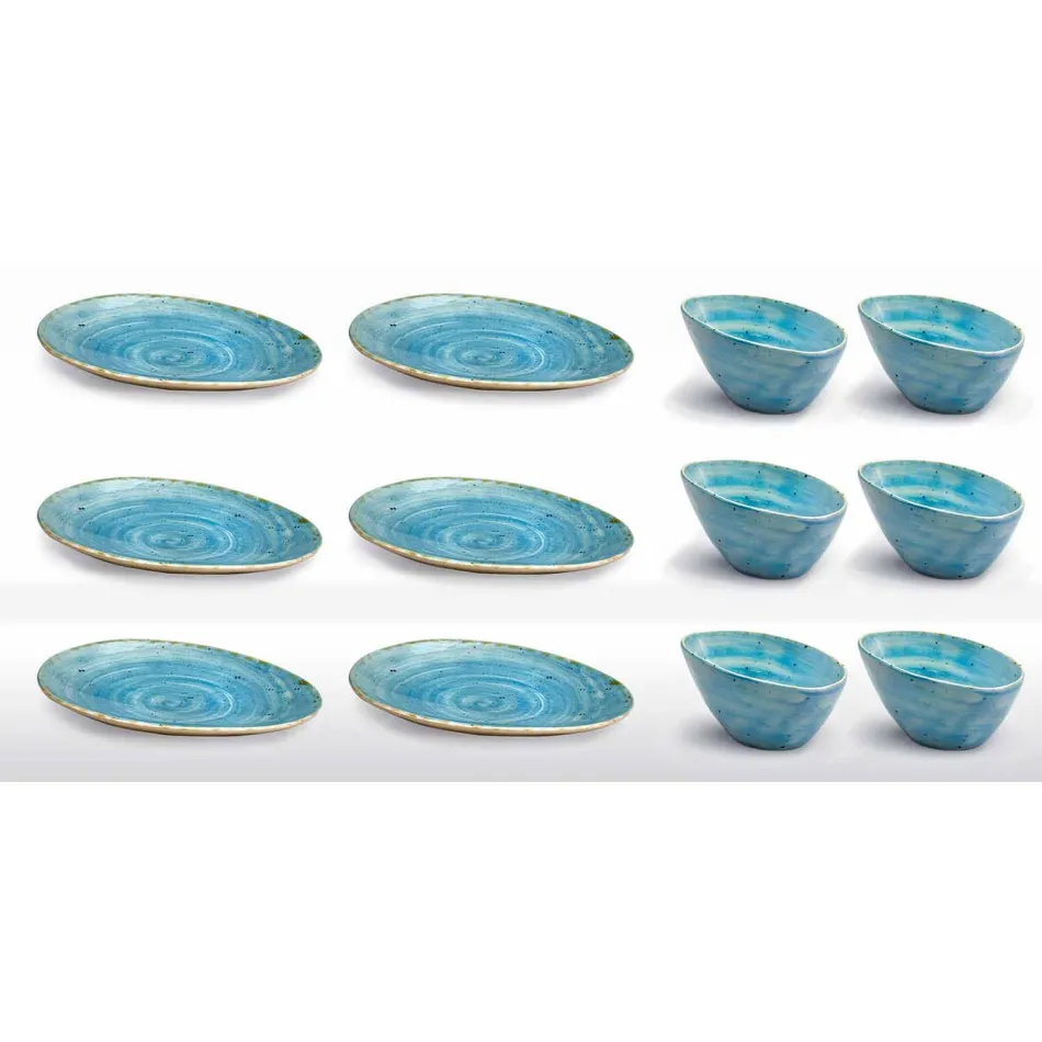 12 Stück Vorspeisenteller Service in farbigem Steinzeug von modernem Design - Simba Viadurini