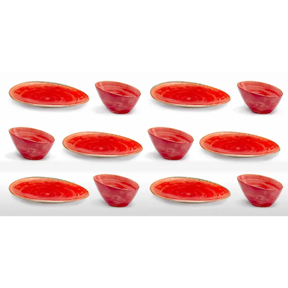 12 Stück Vorspeisenteller Service in farbigem Steinzeug von modernem Design - Simba Viadurini