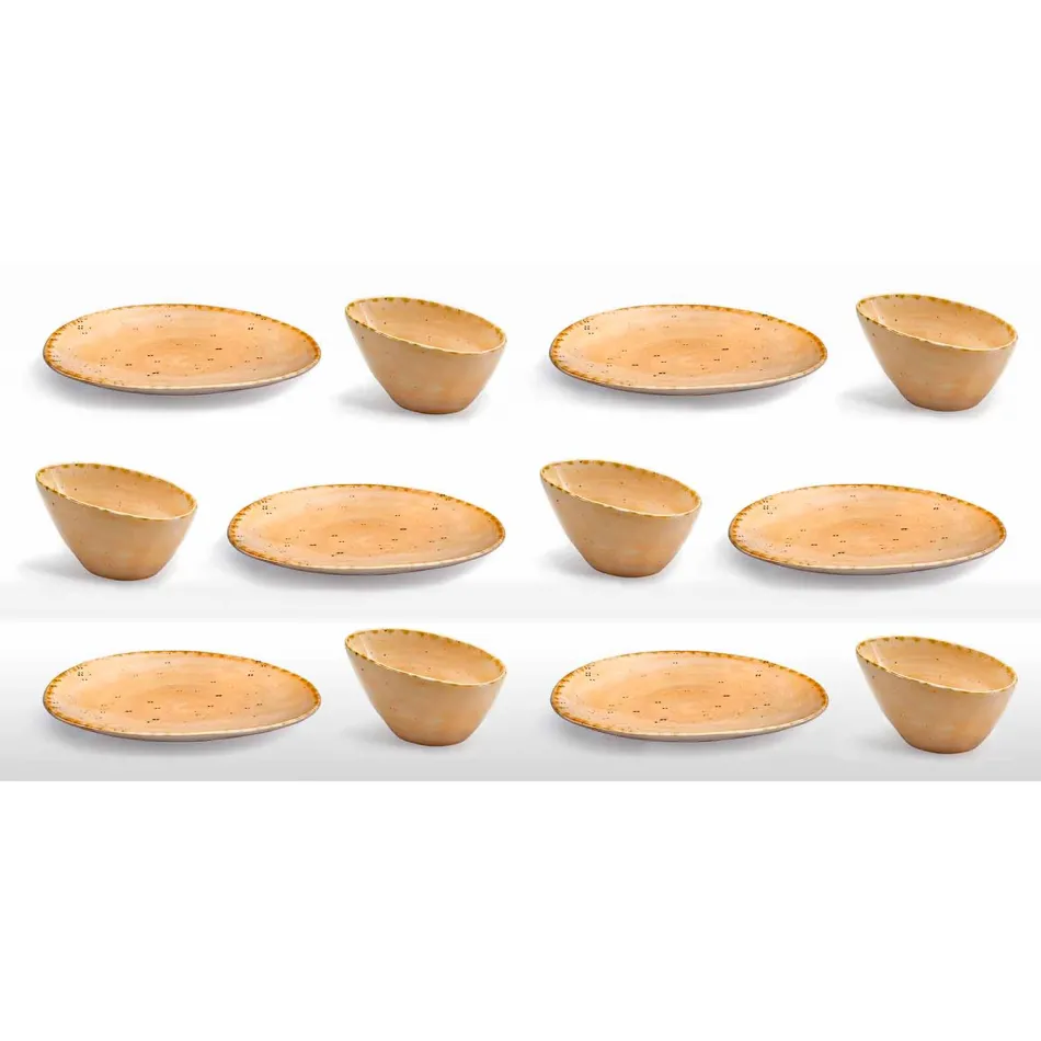12 Stück Vorspeisenteller Service in farbigem Steinzeug von modernem Design - Simba Viadurini