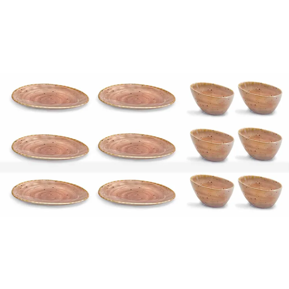 12 Stück Vorspeisenteller Service in farbigem Steinzeug von modernem Design - Simba Viadurini