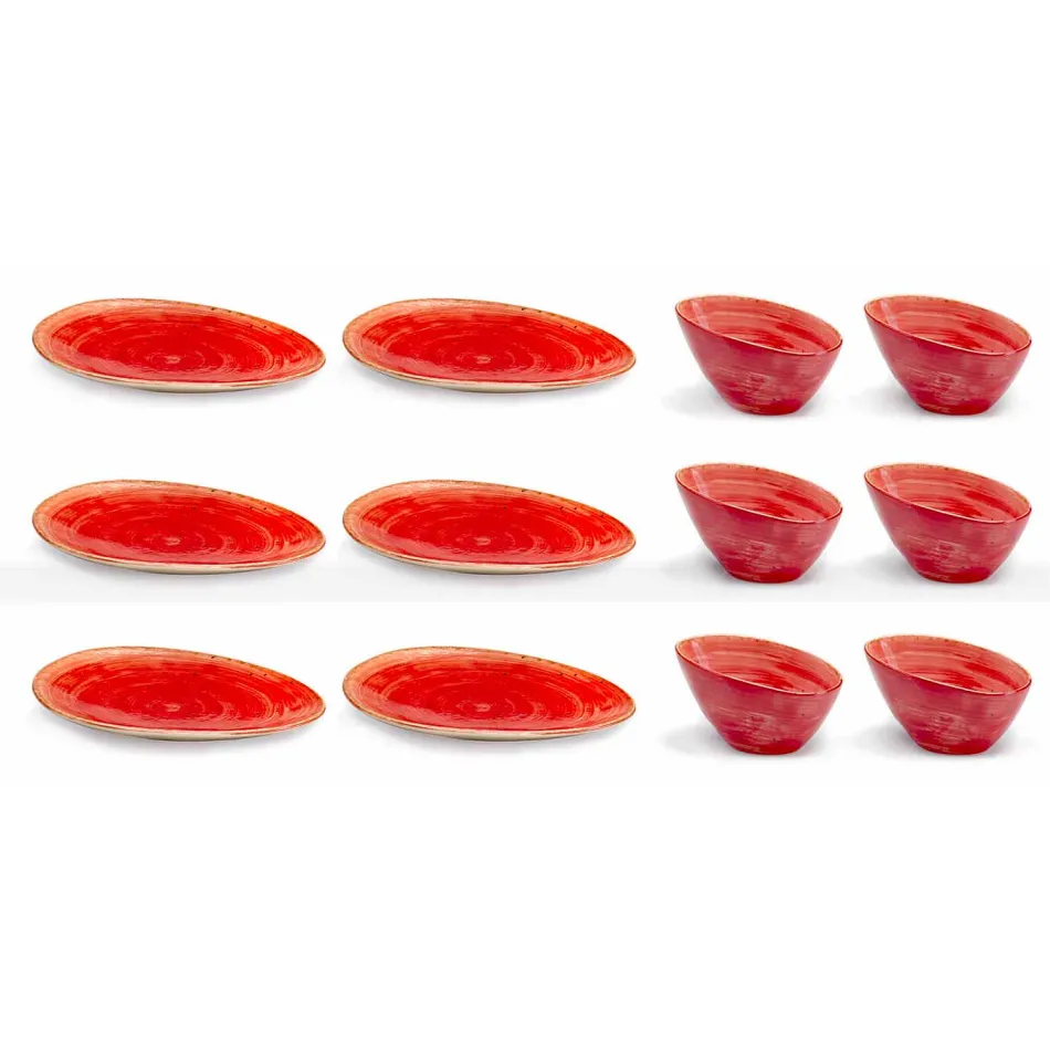 12 Stück Vorspeisenteller Service in farbigem Steinzeug von modernem Design - Simba Viadurini