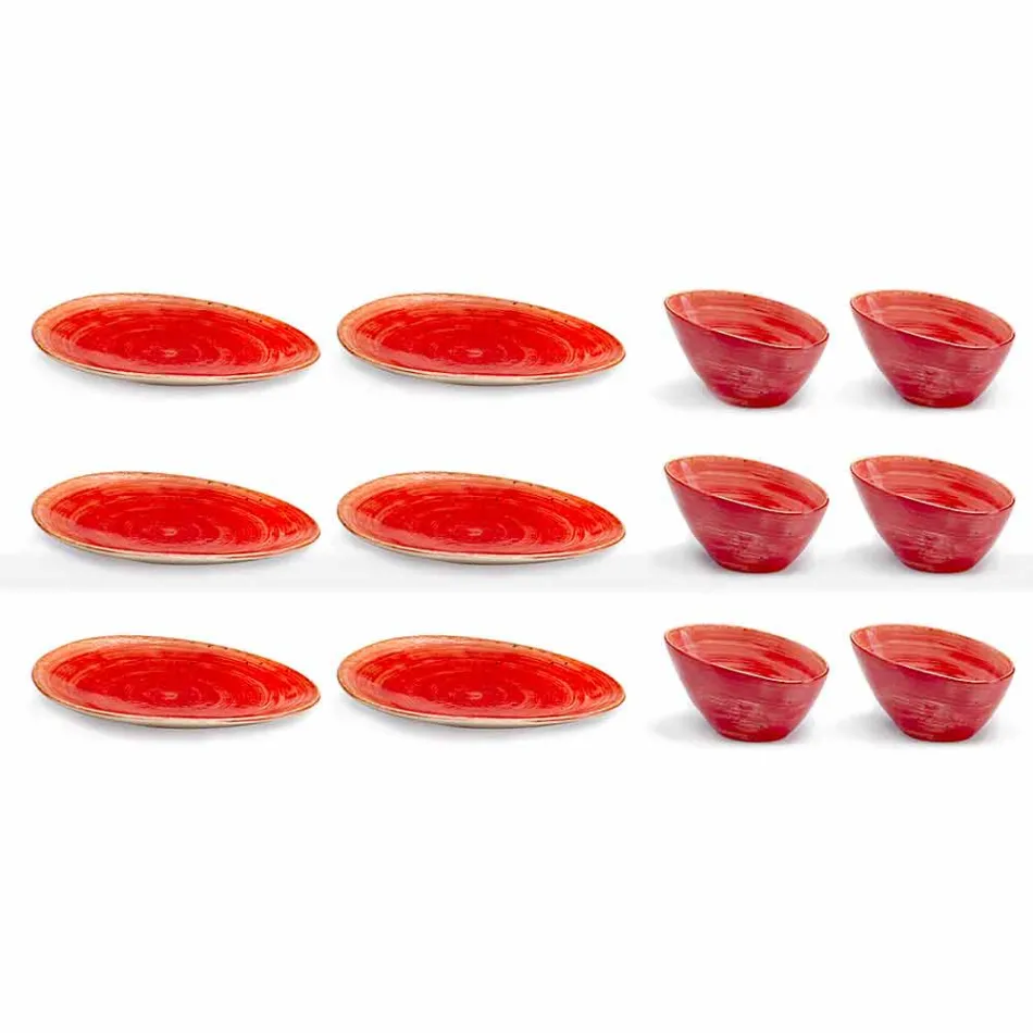12 Stück Vorspeisenteller Service in farbigem Steinzeug von modernem Design - Simba Viadurini