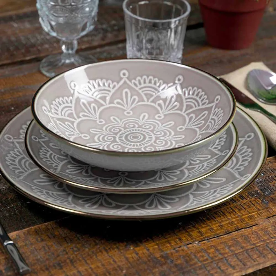 Geschirrservice in Hartdolomitgrau, Hellblau oder Blau 18 Stück - Arabisch Viadurini