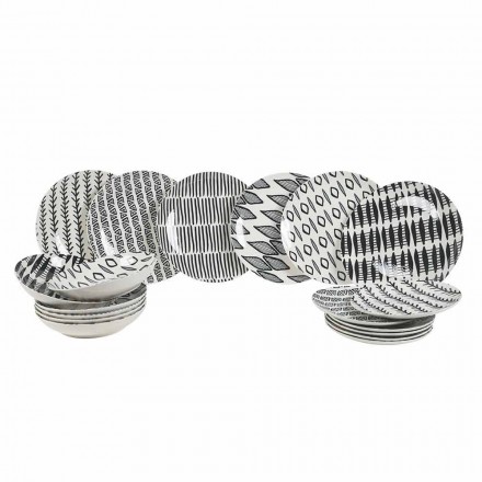 Elegantes Design Schwarz-Weiß Porzellan Geschirr Set 18 Stück - Tansania Viadurini