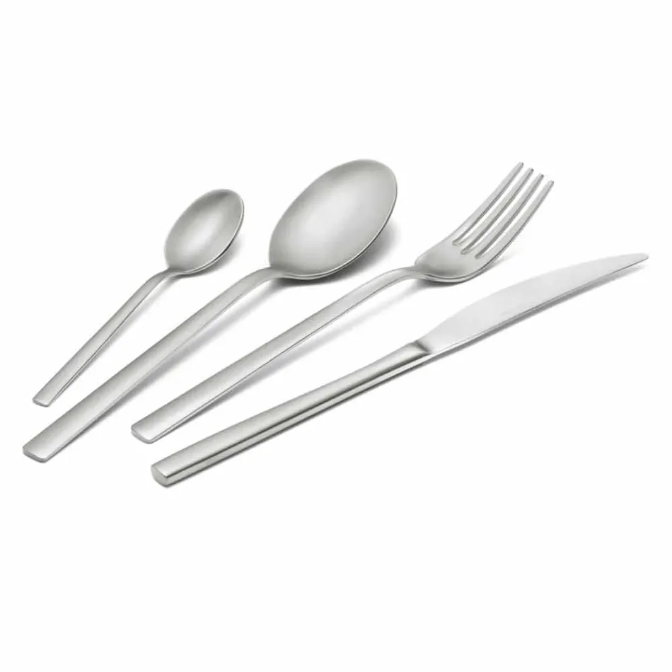 Besteck Set aus sandgestrahltem Edelstahl 24 Stück elegantes Design - Ronfo Viadurini