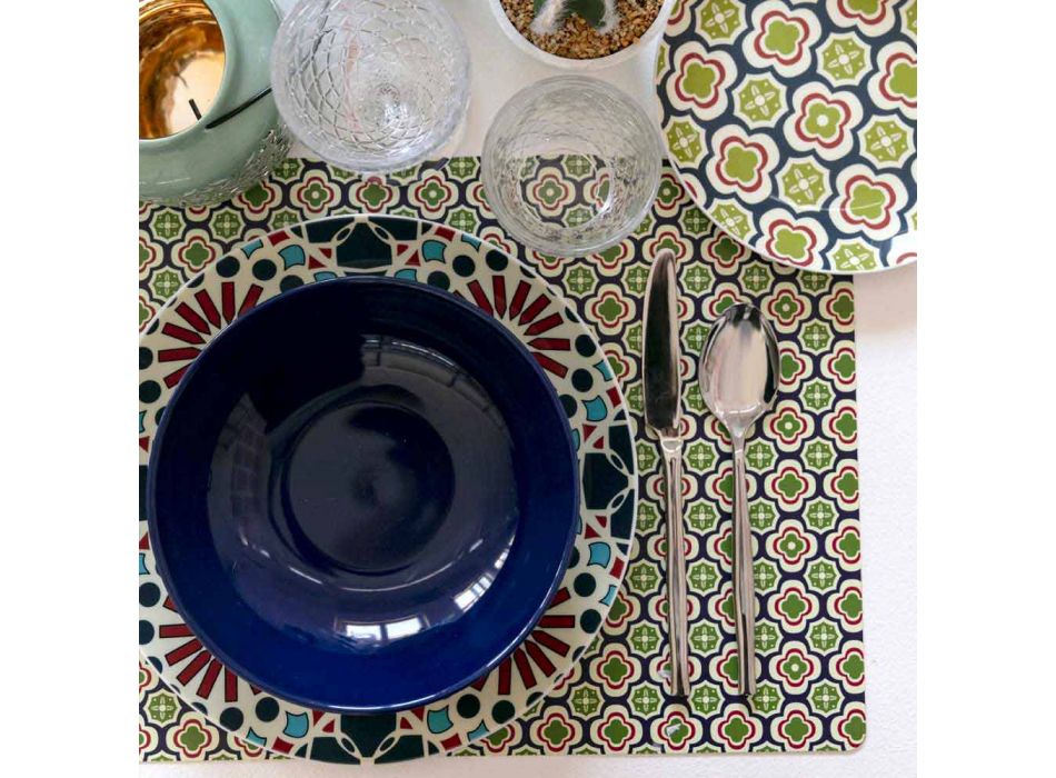 Tischgeschirr Porzellan und modernes farbiges Steinzeug 18 Stück - Getreidespeicher Viadurini