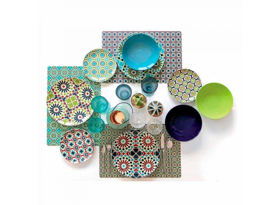 Tischgeschirr Porzellan und modernes farbiges Steinzeug 18 Stück - Getreidespeicher Viadurini