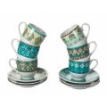Kaffeetassen und Untertassen Set Farbiges Porzellan Dekoriert 12 Stück - Persien
