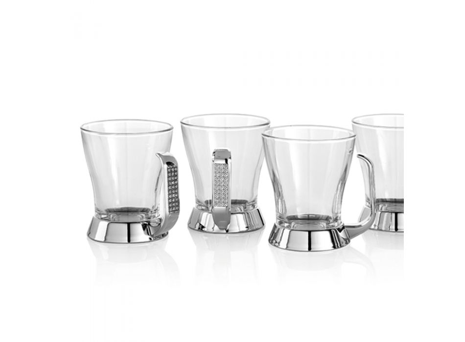 Teetassen-Set aus Glas und silbernem Metall mit Glitzer 6-teilig - Sbrillo Viadurini