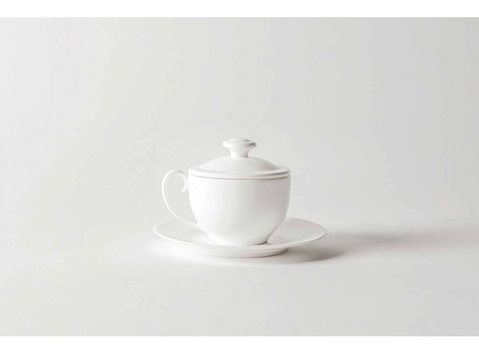 Weißes Porzellan Teetasse Set 21 Stück mit Deckel - Samantha Viadurini