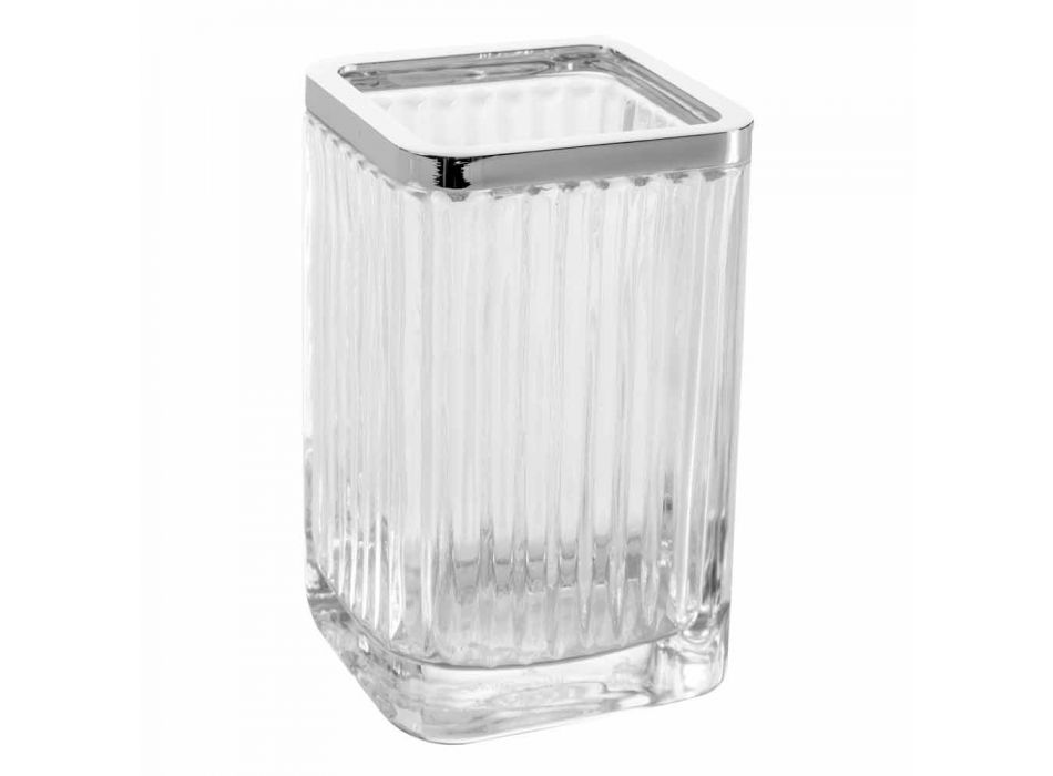 Priola moderner Badezimmerzubehörsatz aus Glas und Metall Viadurini
