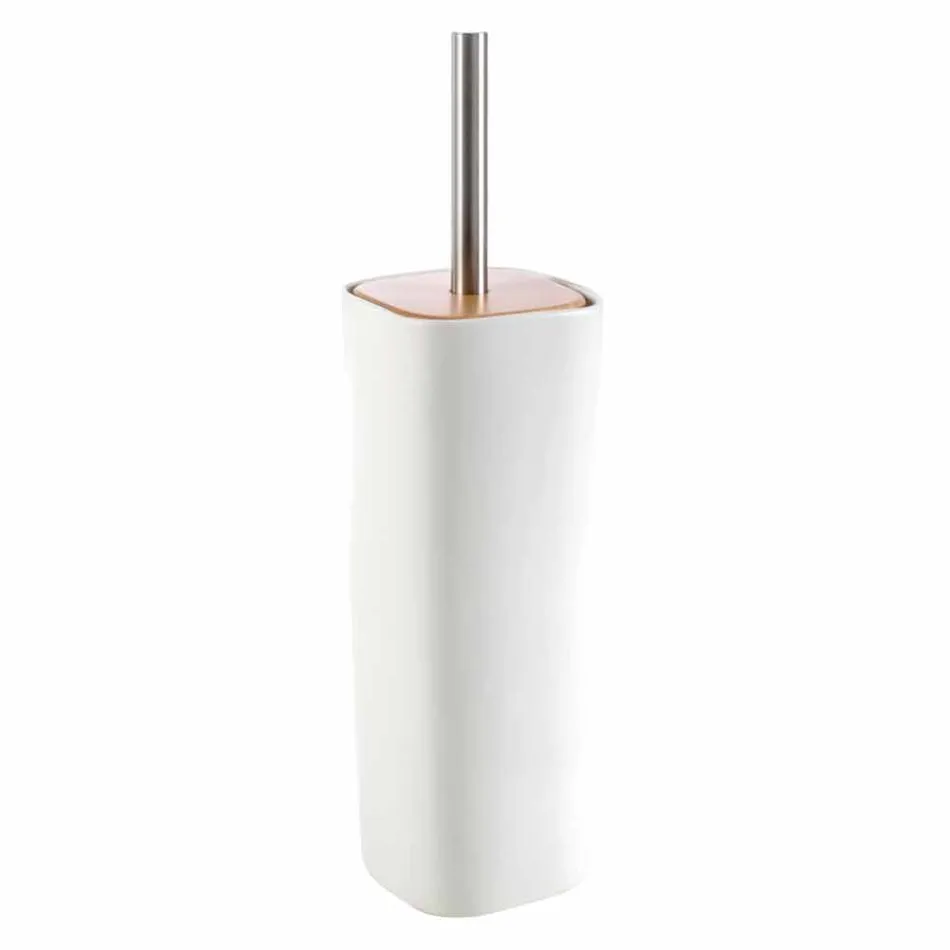 Carsoli moderner Badezimmerzubehörsatz aus Keramik und Holz Viadurini