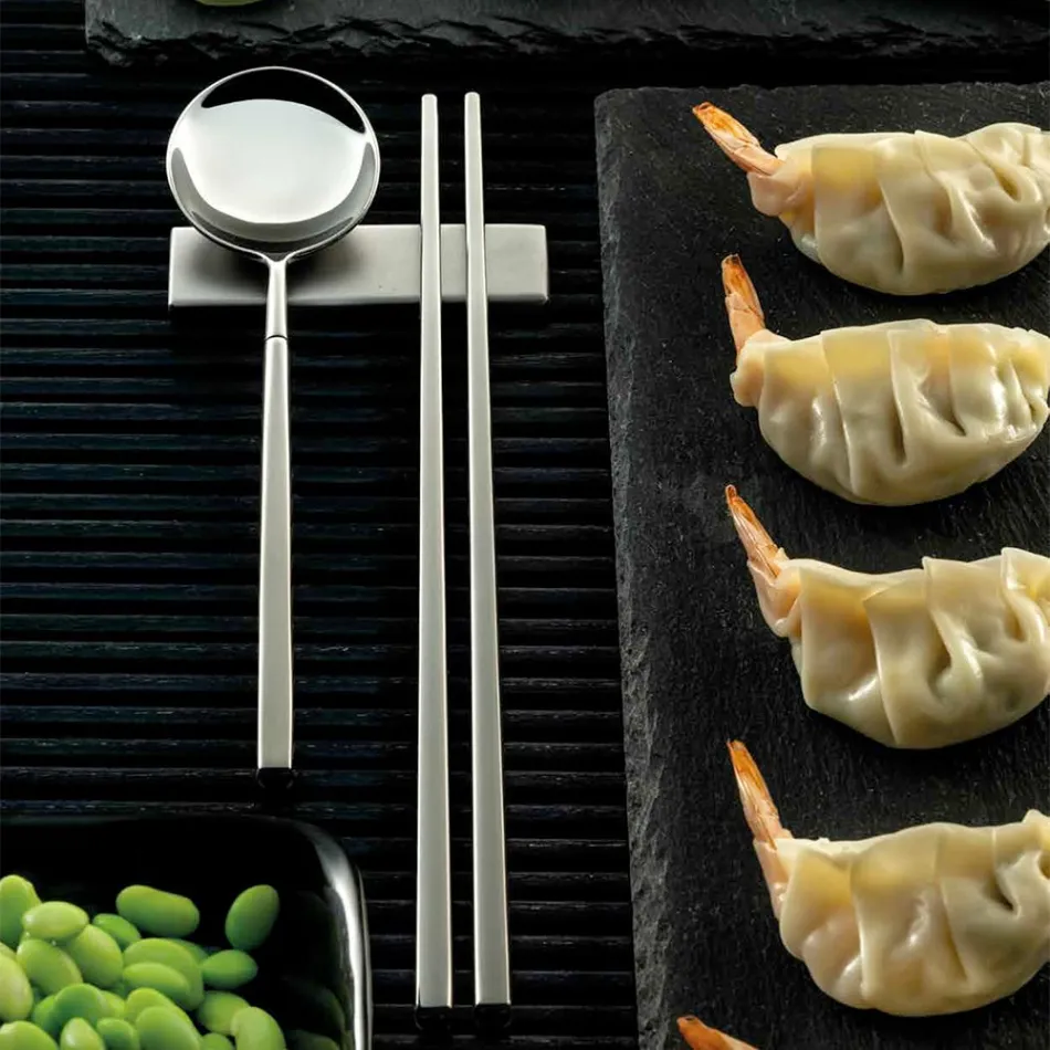 Set bestehend aus Obstlöffel, Essstäbchen und Besteckablage - Osaka Viadurini