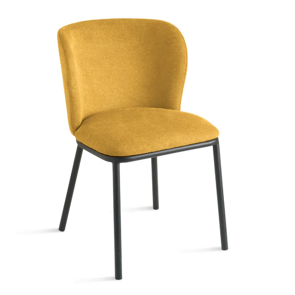 Set aus 2 gepolsterten Stoffstühlen mit lackiertem Metallgestell - Leandra Viadurini