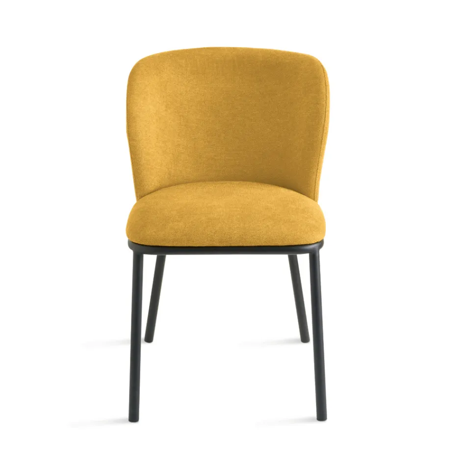 Set aus 2 gepolsterten Stoffstühlen mit lackiertem Metallgestell - Leandra Viadurini