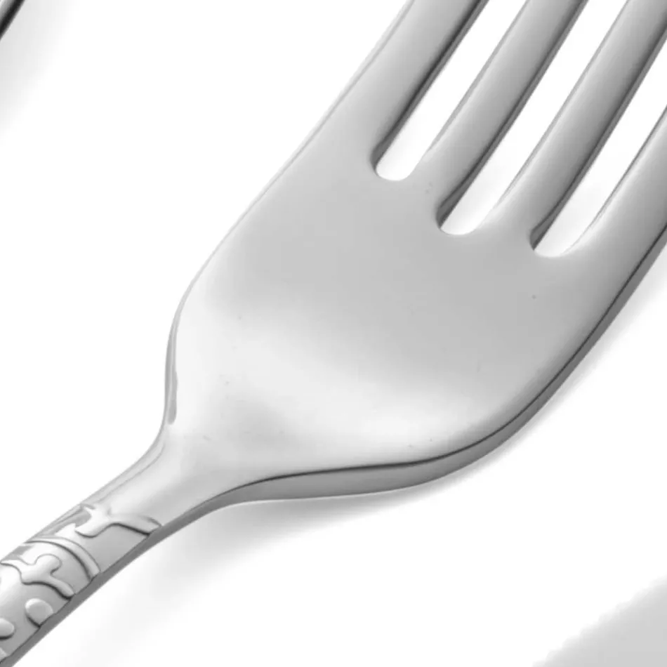 24-teiliges Besteckset aus poliertem Stahl mit Gravur Made in Italy - Nara Viadurini