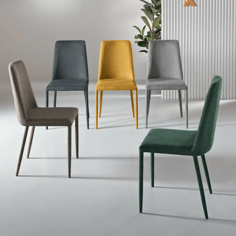 Set aus 4 gepolsterten Stühlen mit farbenfrohem Stoffbezug und gepolstertem Gestell - Luciana Viadurini