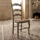 Set aus 4 taubengrauen und strohfarbenen Holzstühlen, hergestellt in Italien - Celestino Viadurini