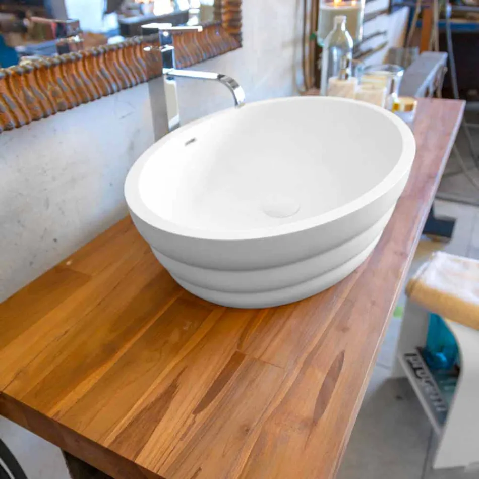 Set von Design-Hängemöbeln für Badezimmer aus gestreiftem Teak Poggio Viadurini