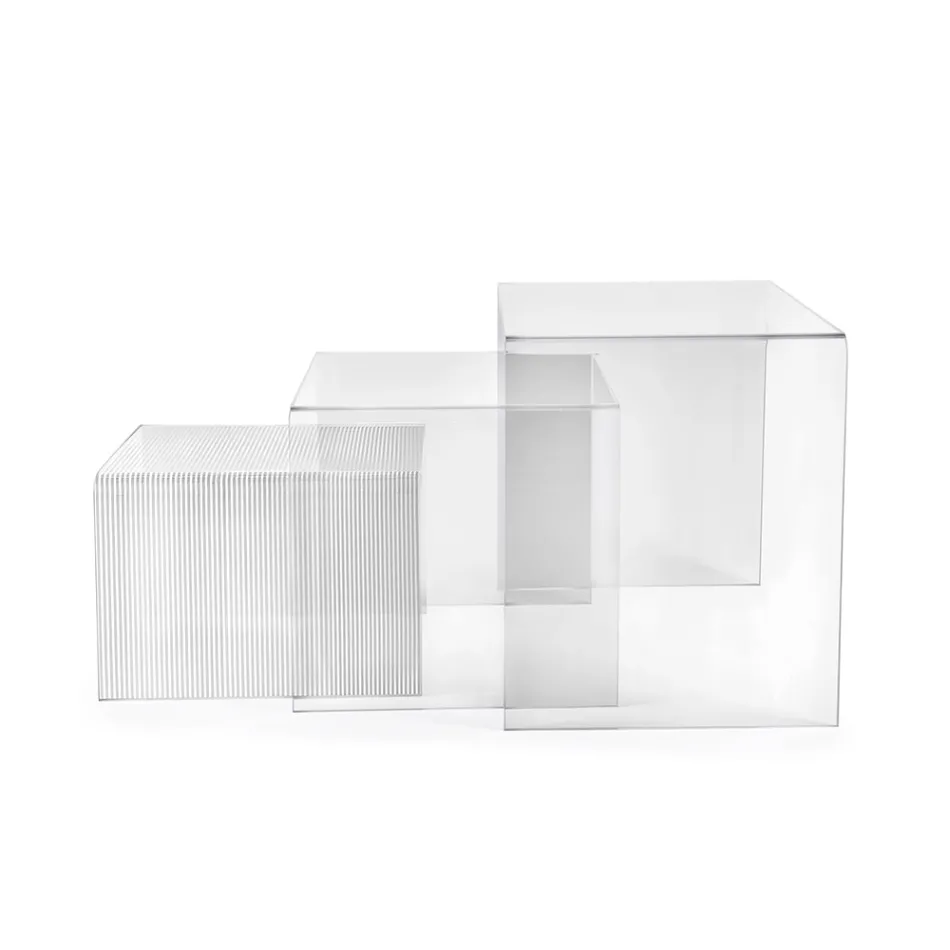 Dreiteiliges Set aus Plexiglas-Beistelltischen, hergestellt in Italien - Leandro Viadurini