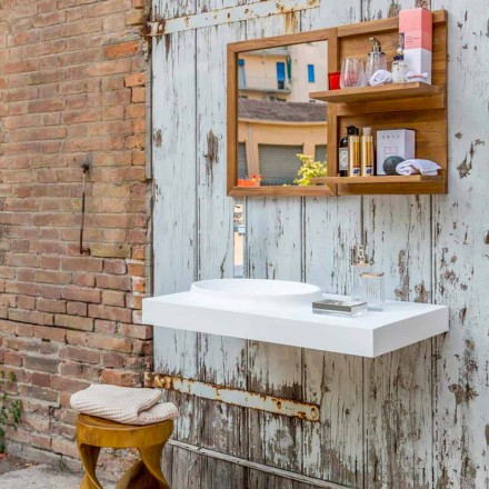 Hängende Badezimmermöbel in modernem Design, eingefasst in eine solide Oberfläche in Brusson Viadurini