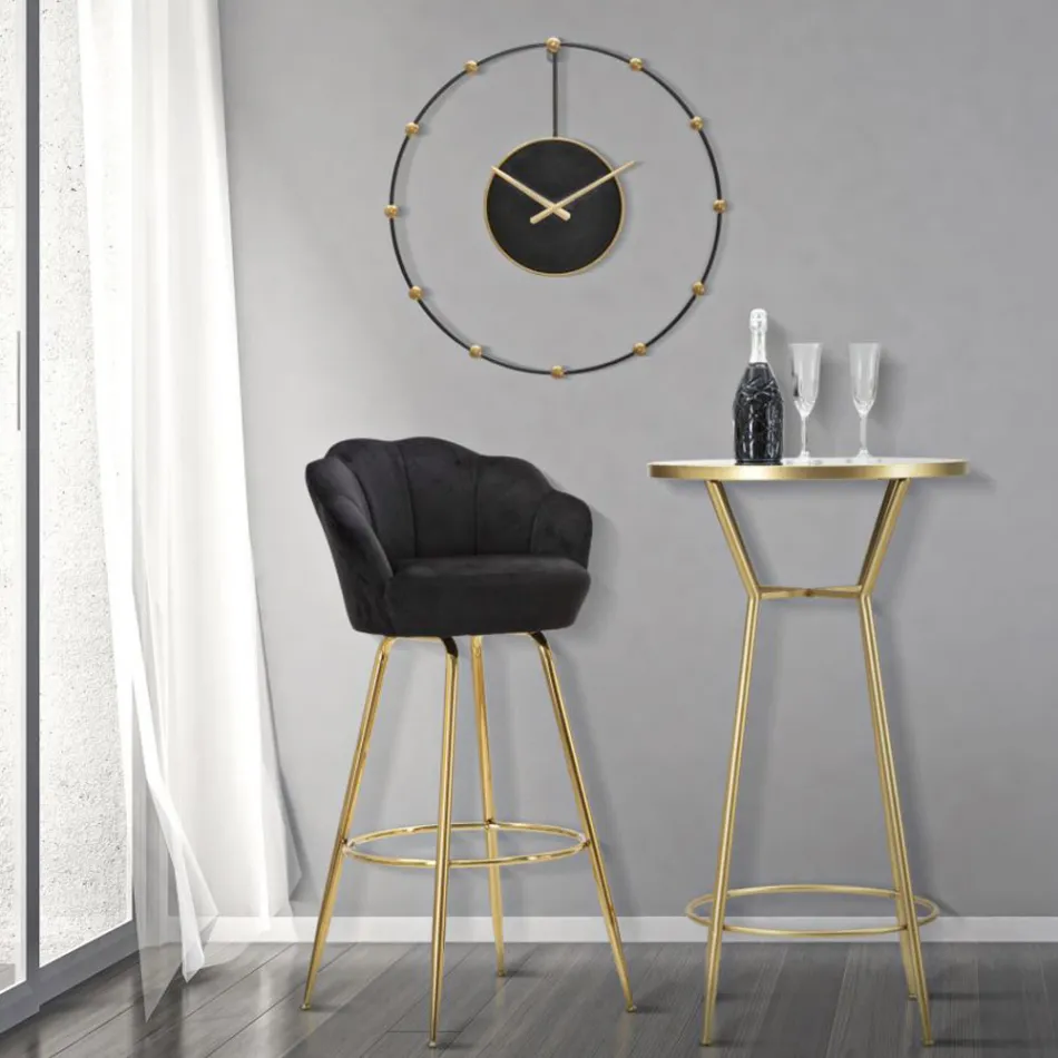 Hoher Hocker aus goldenem Eisen mit Sitz mit Samtbezug - Annina Viadurini