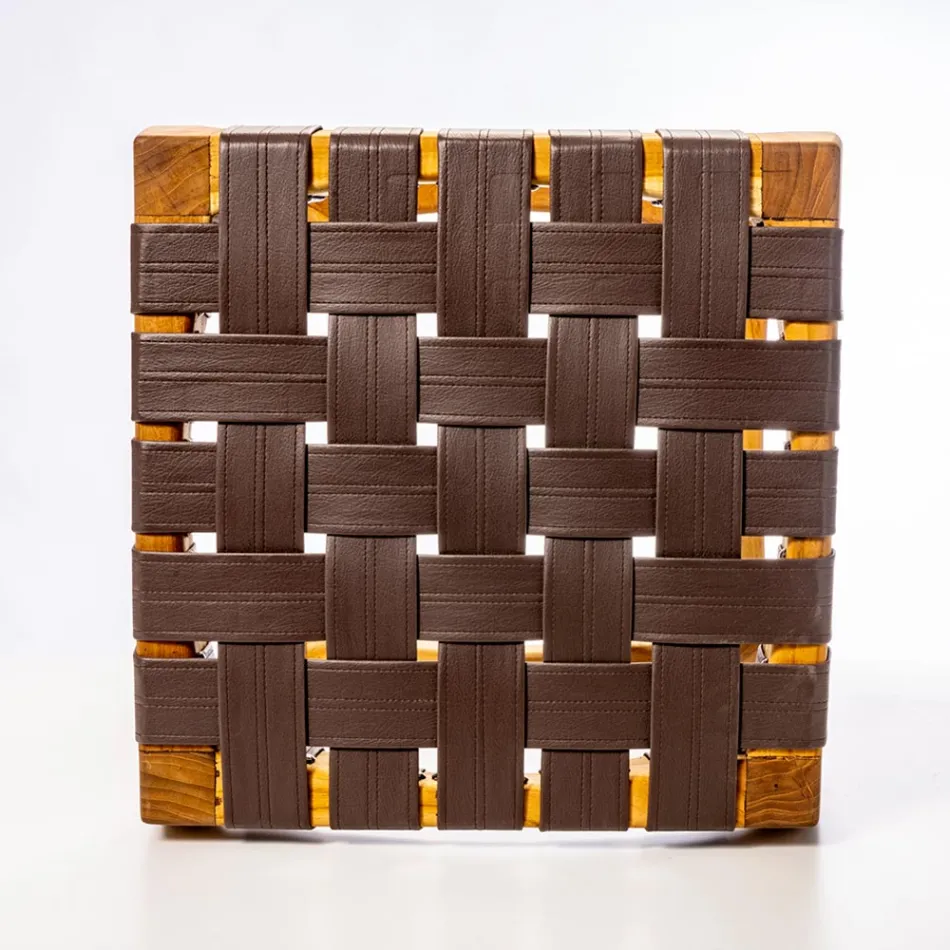 Designer-Badezimmerhocker aus Teakholz mit geflochtener Sitzfläche – Yucca Viadurini